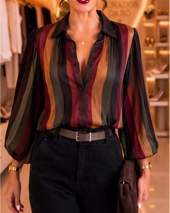 Bluse Retro Streifen Puffärmel