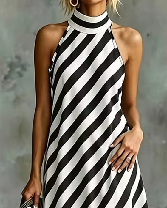 Kleid Ärmellos Mock Hals Gestreift