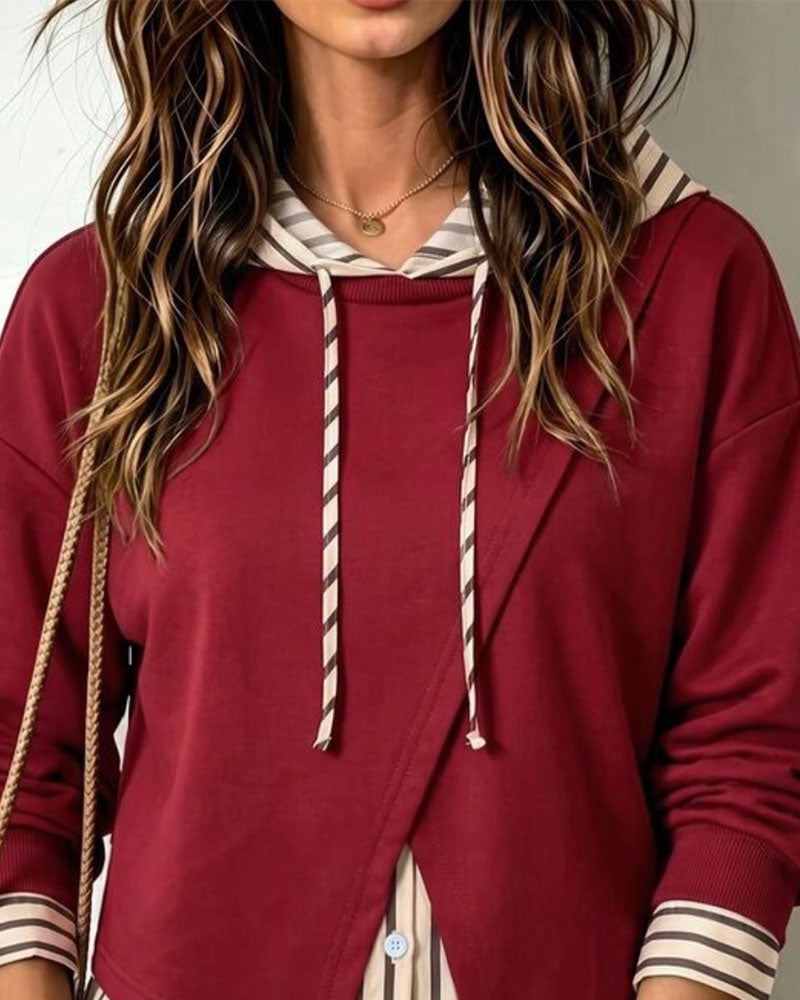 Hoodie Fake Zweiteiler Gestreift Patchwork