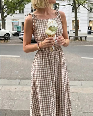 Kleid Schnürung Karo Träger A-Linie