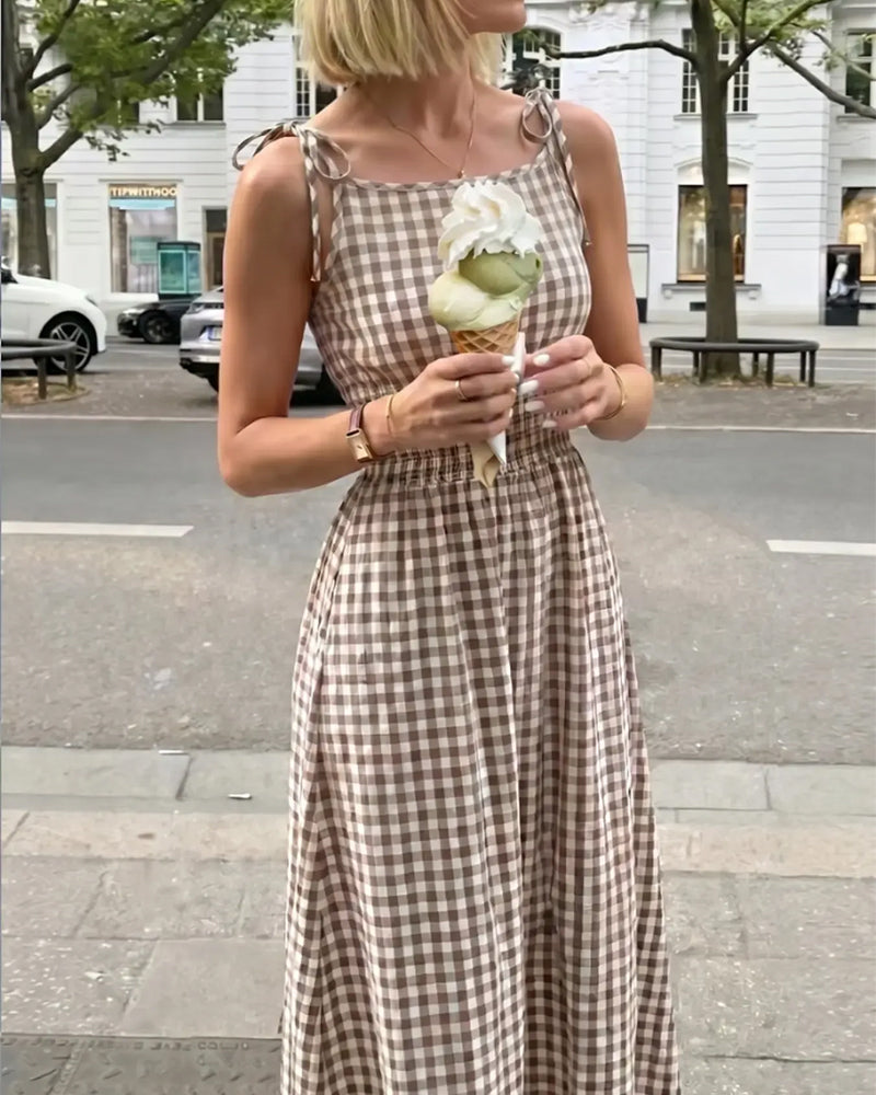 Kleid Schnürung Karo Träger A-Linie