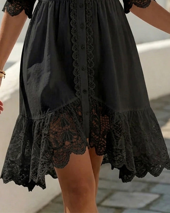Kleid Puffärmel Spitze Kurz