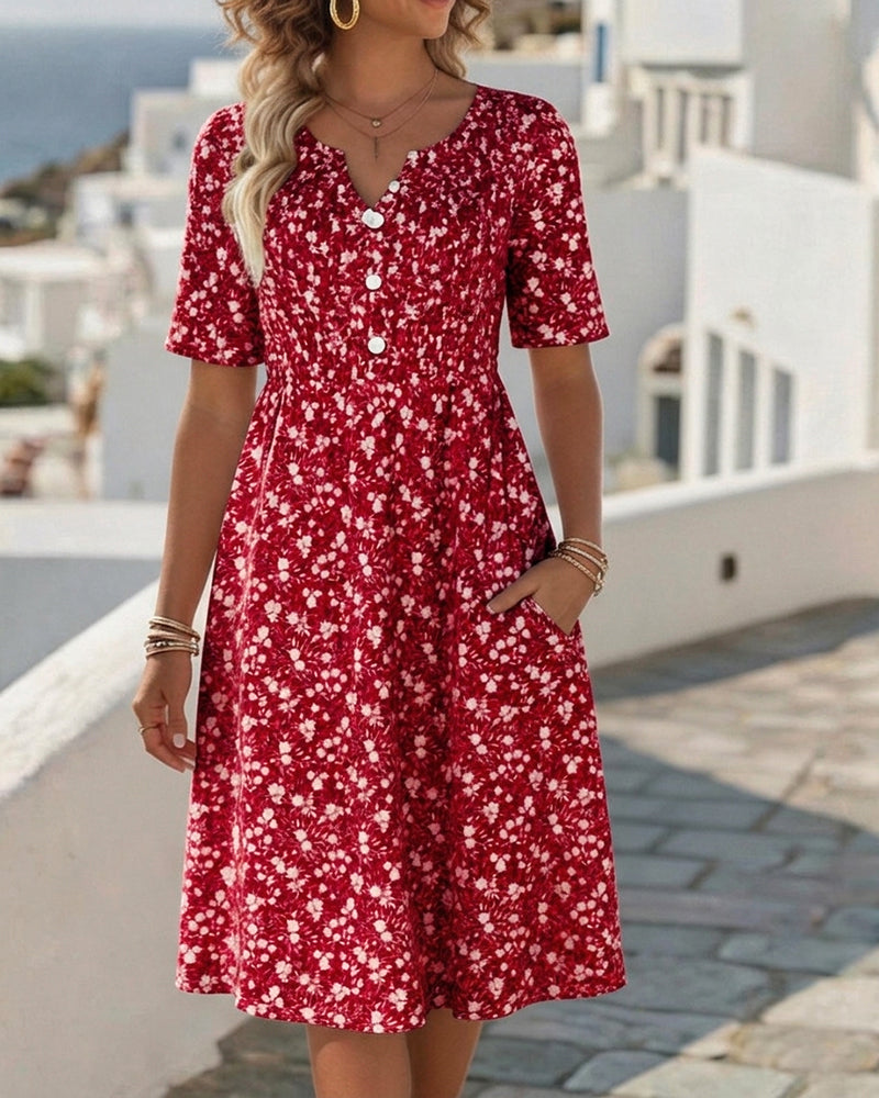 Kleid V-Ausschnitt Kurzarm floral