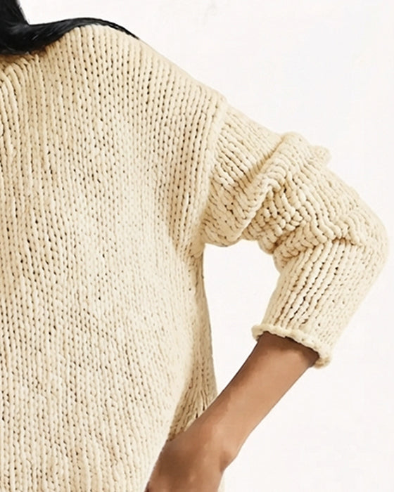 Pullover Rundhals Kurz Langarm Einfarbig