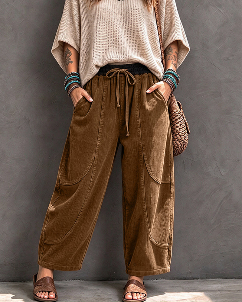 Hose Gummizug Taille Farbblock Cropped Weites Bein