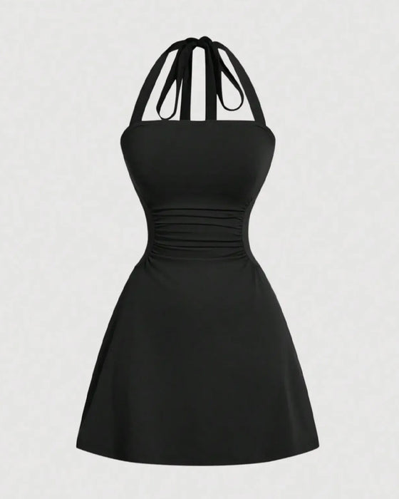 Kleid Halterneck Bandage Taille Gerafft