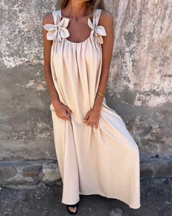 Kleid Ärmellos Einfarbig Modisch Lang
