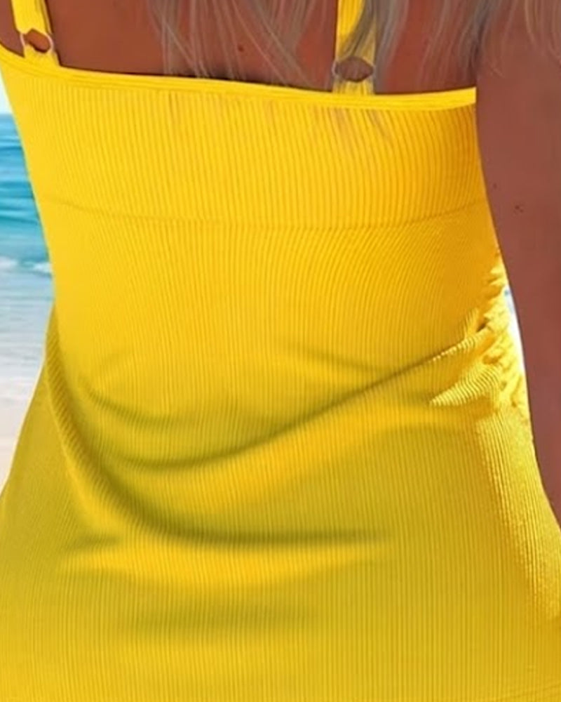 Tankini Gerippt Spaghettiträger Farbblock