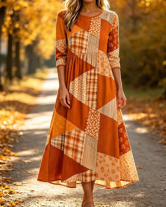 Kleid Patchwork Karo Blumig