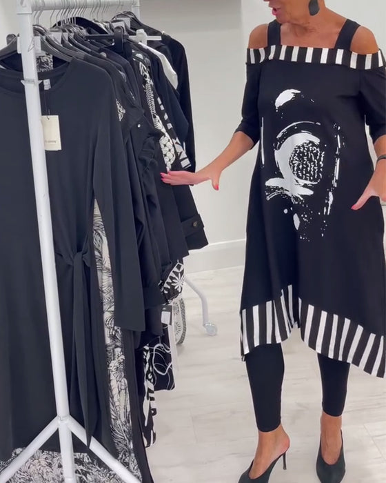 Kleid Off-Shoulder Unregelmäßig Lockere Druck