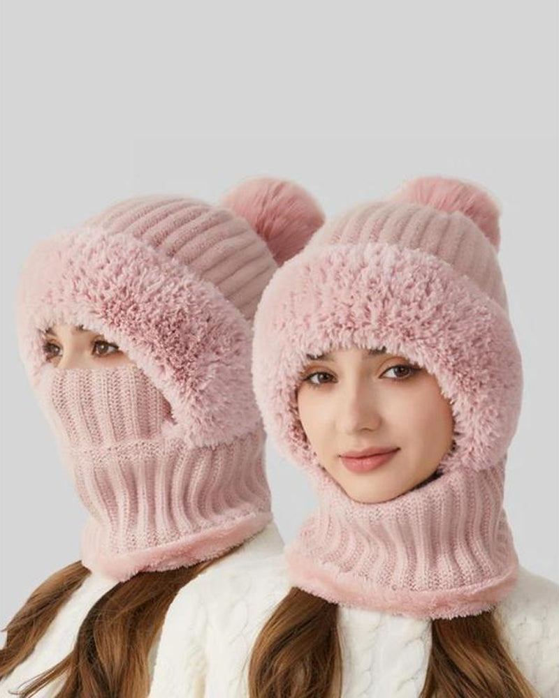 Damenmütze In Uni-Farbe Mit Bommel