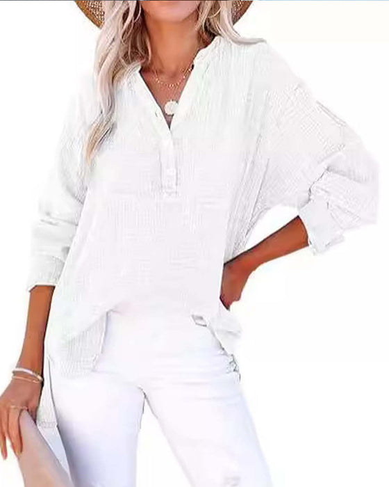 Bluse Plissiert Knopf Langarm