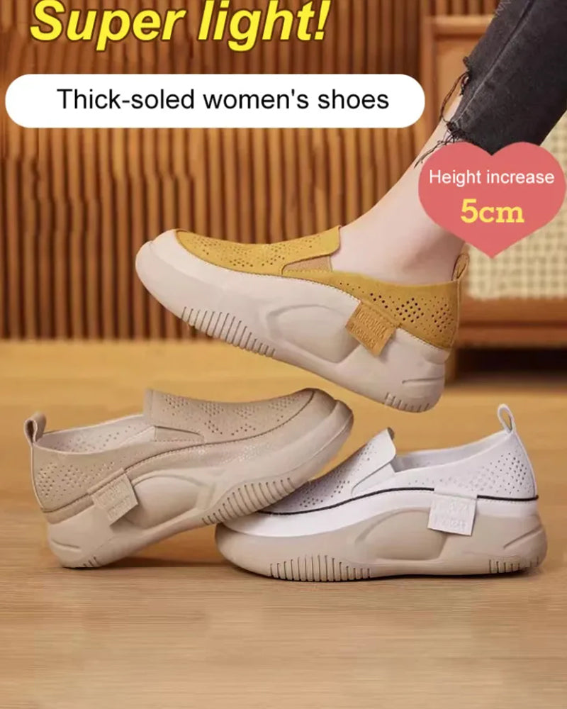 Schuhe Dick Sohle Damen Durchbrochen Loafers Runde Zehe Kappe