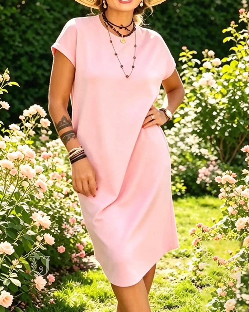 Kleid Rundhals Kurzarm T-Shirt