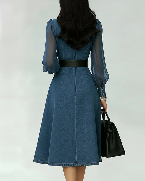 Kleid mit Mesh- und Denim-Patchwork