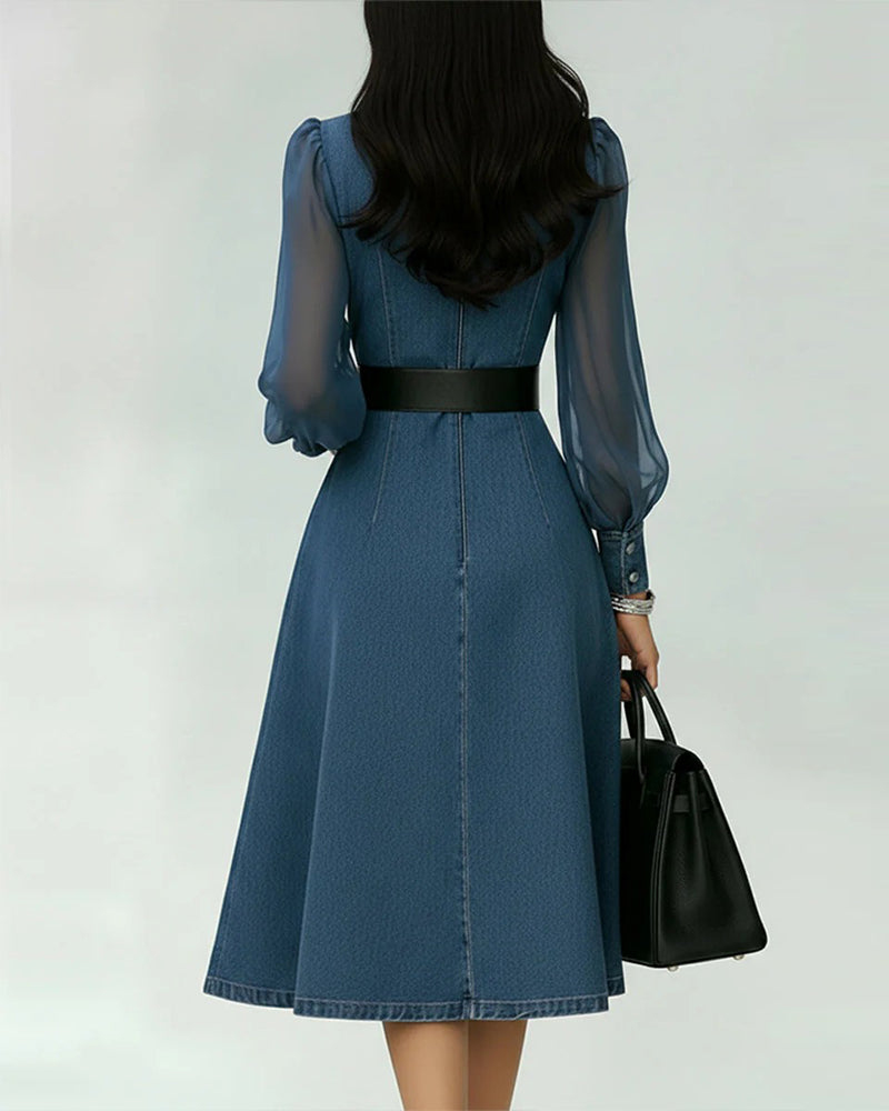 Kleid mit Mesh- und Denim-Patchwork