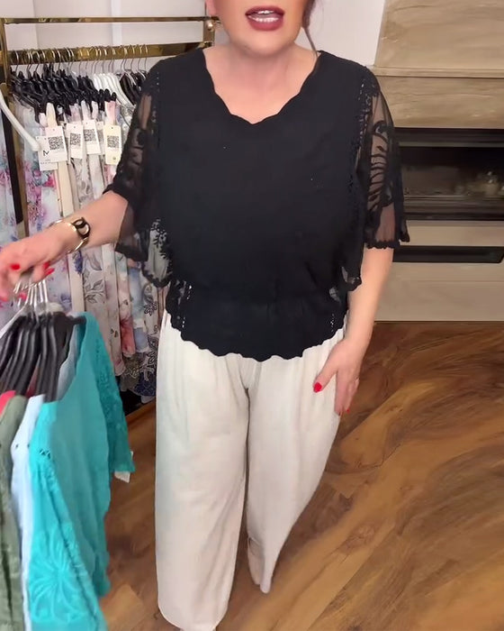 Bluse mit Fledermausärmel und Mesh-Einsatz