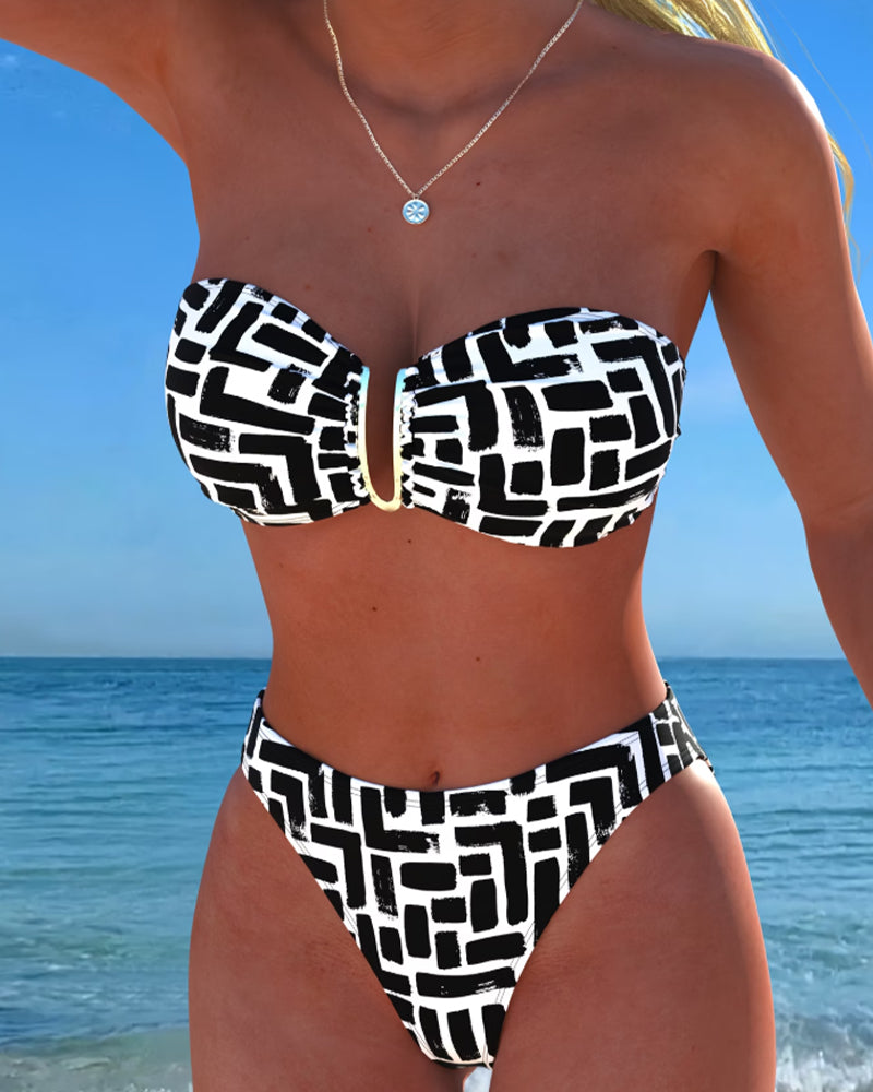 Bikini Trägerlos Geometrischer Print Bandeau