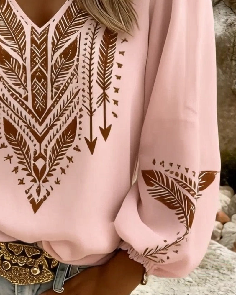 Bluse Puffärmel V-Ausschnitt Weite Passform