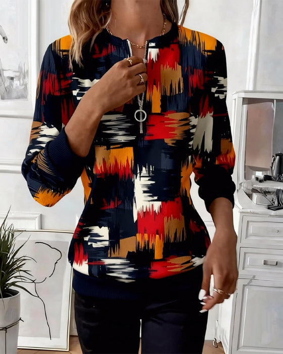 Lässiger Pullover mit Reißverschluss und Print