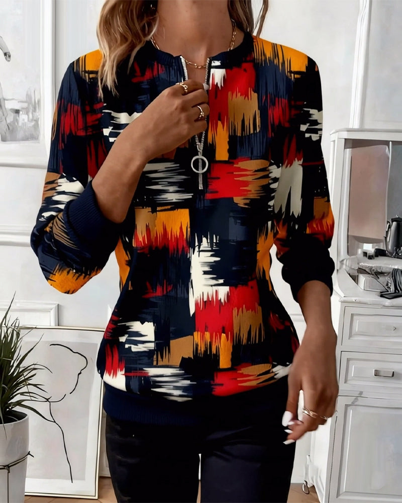 Lässiger Pullover mit Reißverschluss und Print