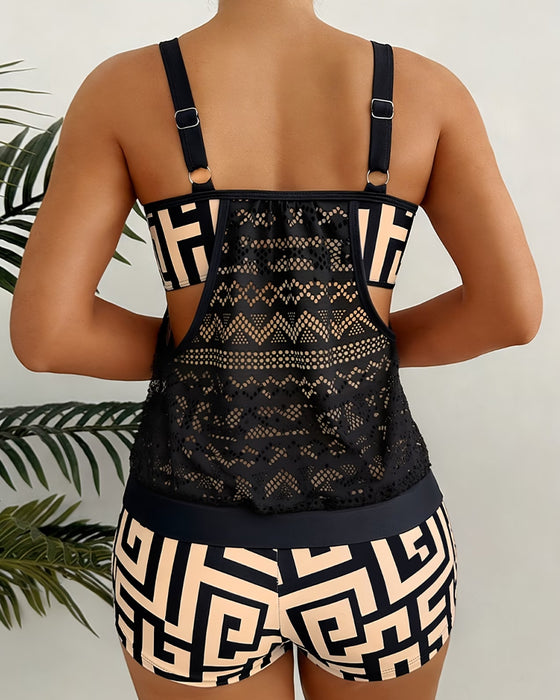 Tankini Spitze Ausschnitt Geometrischer Druck