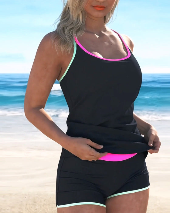 Tankini Farbkontrast U Ausschnitt Halter