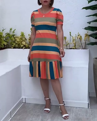 Kleid lässig Kurzarm gestreift