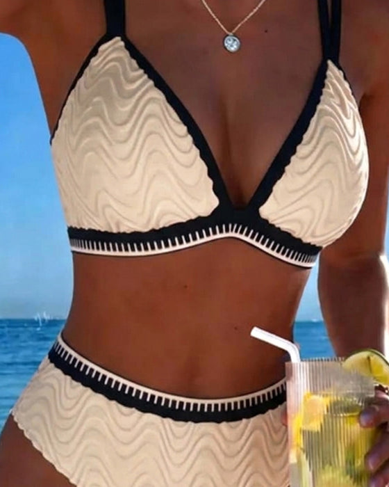 Bikini Farbblock Doppelträger Strukturiert