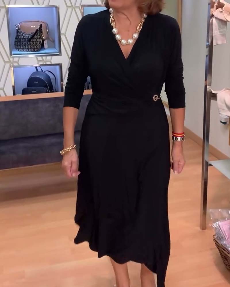 V-Ausschnitt Tailliert Taillenschlitz Kleid