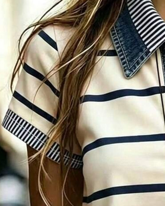 Bluse Gestreift Lässig Revers