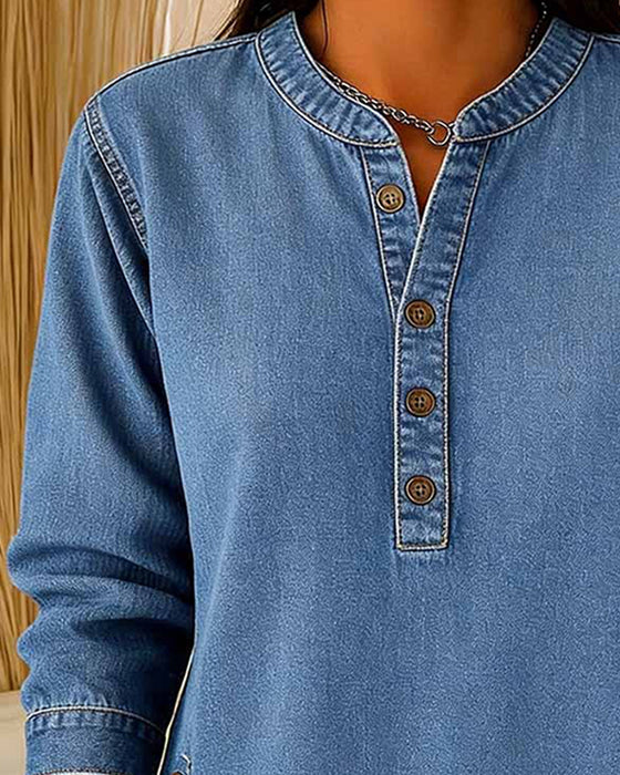 Button-Down Freizeit-Denim-Oberteil
