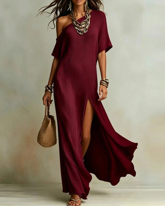 Kleid Off-Shoulder Schlitz Fledermausärmel