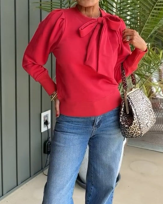 Sweatshirt Schleife Puffärmel
