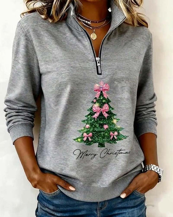 Sweatshirt mit Halbreißverschluss und Weihnachtsbaum
