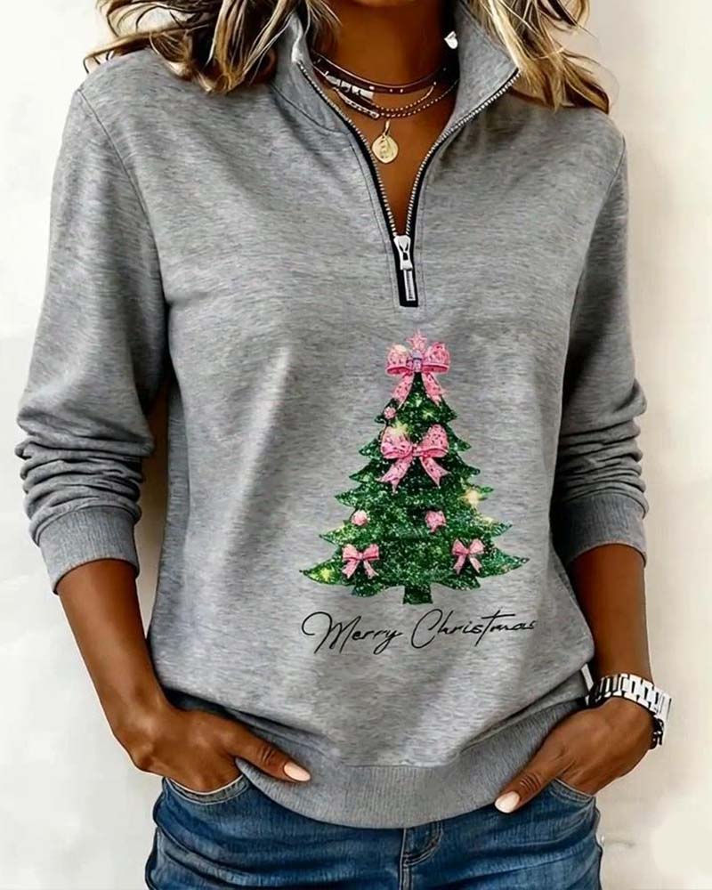 Sweatshirt mit Halbreißverschluss und Weihnachtsbaum