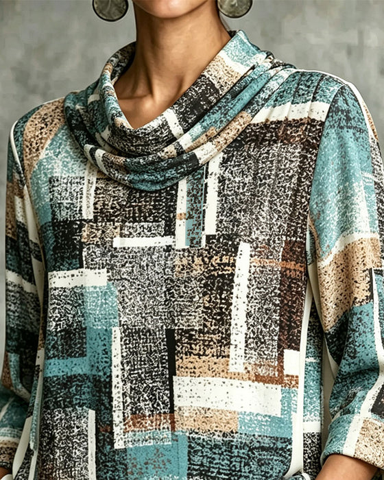 Bluse Geometrischer Druck Slouchy Hals Ellenbogenlang Ärmel