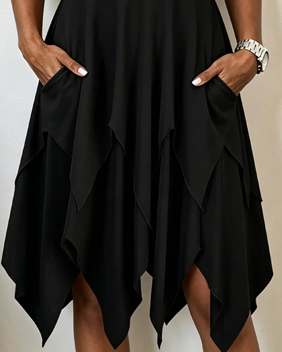 Lässiges Einfarbiges Kleid Mit Unregelmäßigem Schnitt