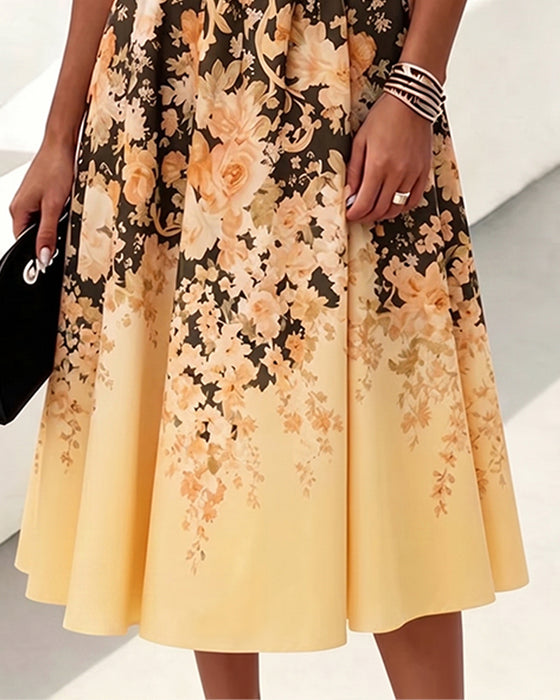 Kleid Ärmellos Rundhals Hohe Taille Bedruckt