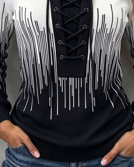 Sweatshirt Binden Linie Farbblock Figurbetont