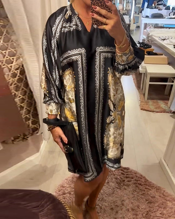 Kleid V-Ausschnitt Locker Gedruckt