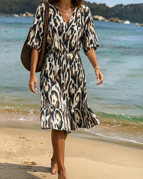 Lässiges A-Linien-Kleid Mit Leopardenmuster