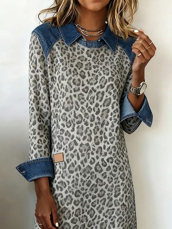 Kleid Mit Modischem Revers Und Farbblock-Design