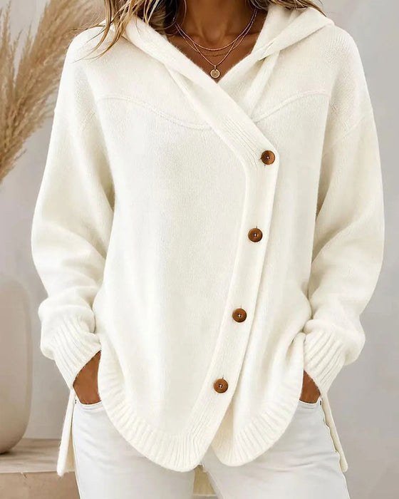 Pullover Geknöpft Langarm Mit Kapuze