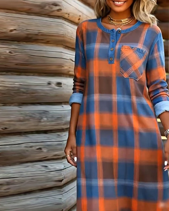 Kleid kariert kontrast langärmelig