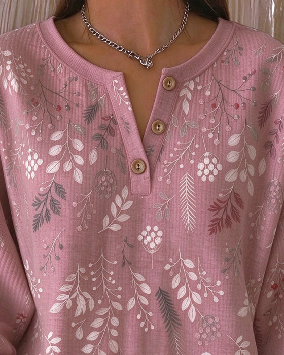 Sweatshirt Waffel Henry Kragen Blumenprint