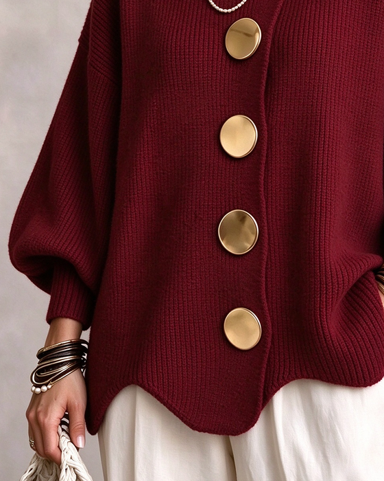Cardigan Großer Metallknopf Revers