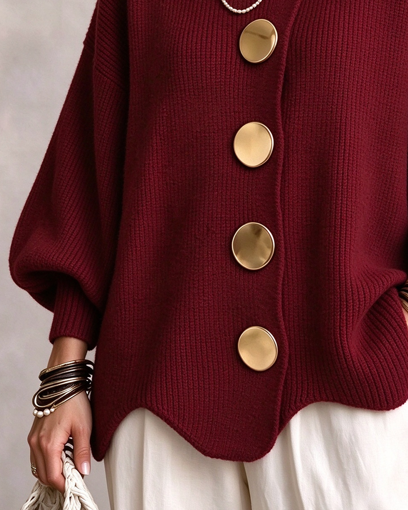 Cardigan Großer Metallknopf Revers