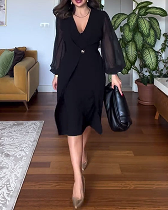 Kleid mit V-Ausschnitt und Laternenärmeln, schmal