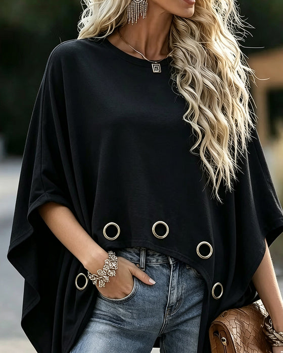Oberteil Metallring Saum Loose Fit Cape